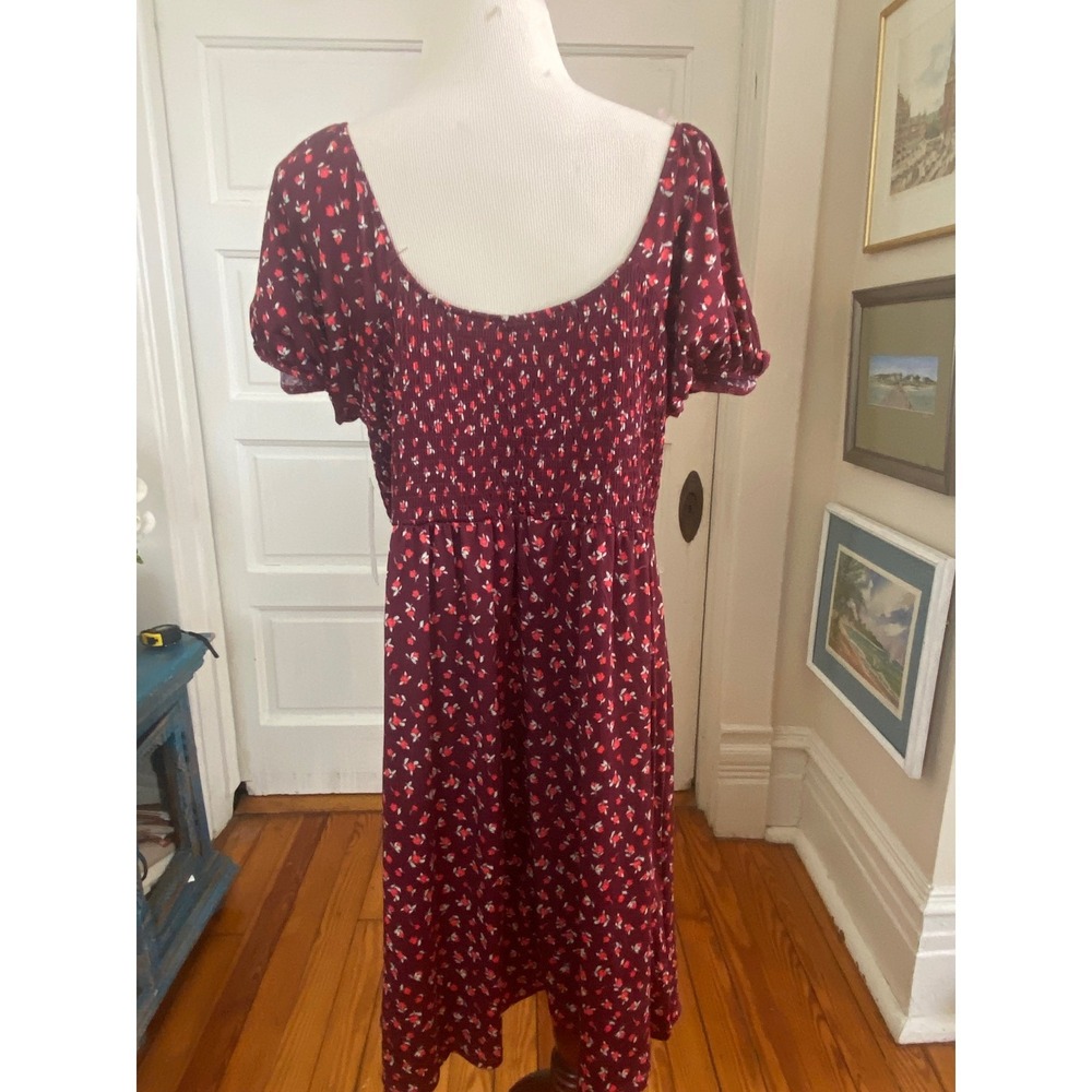 NWT Derek Heart dress  1X Burgundy‎ Floral Smocked Cottagecore prairie - Picture 8 of 9